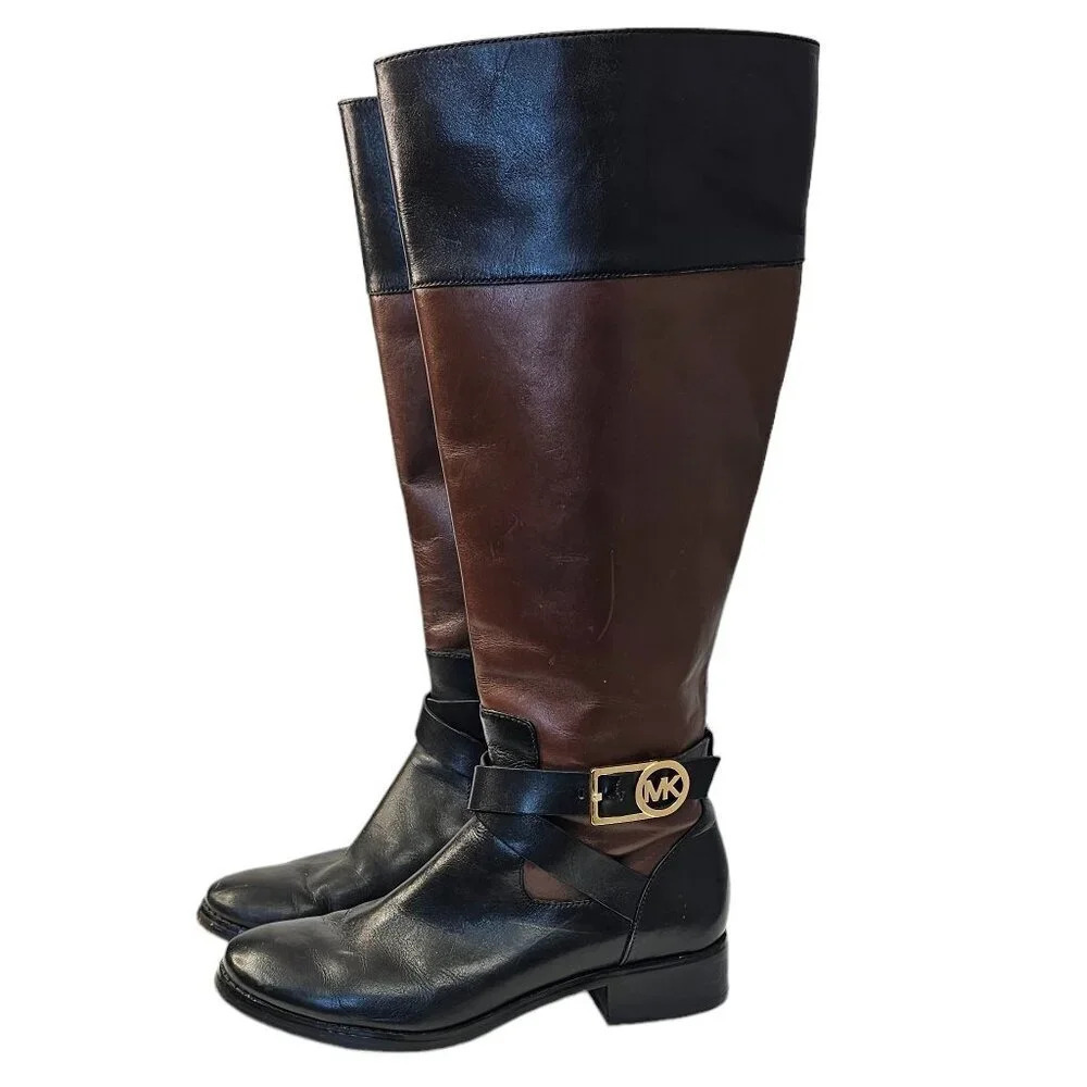 Michael Kors Womens Bryce Tall Leather Riding Boots Size 6.5 Two Tone Jetset 6